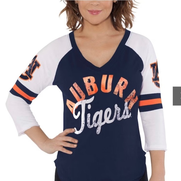 Touch by Alyssa Milano Auburn Tigers Reflex 3/4-Sleeve Raglan V-Neck T-Shirt - Picture 1 of 4